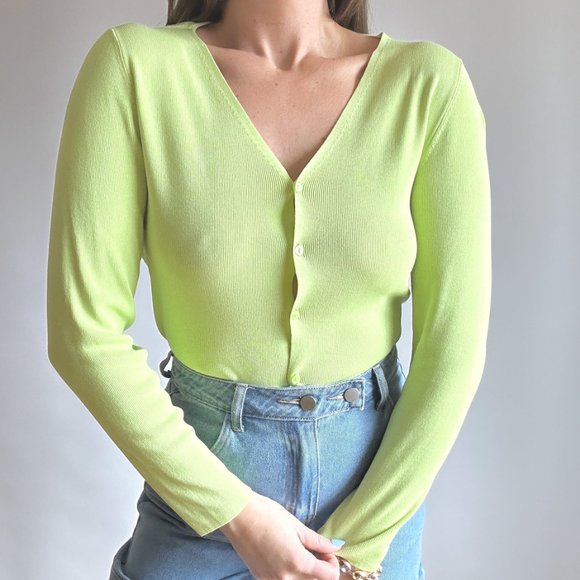 Y2K Lime Nylon Cardigan - Picture 4 of 5